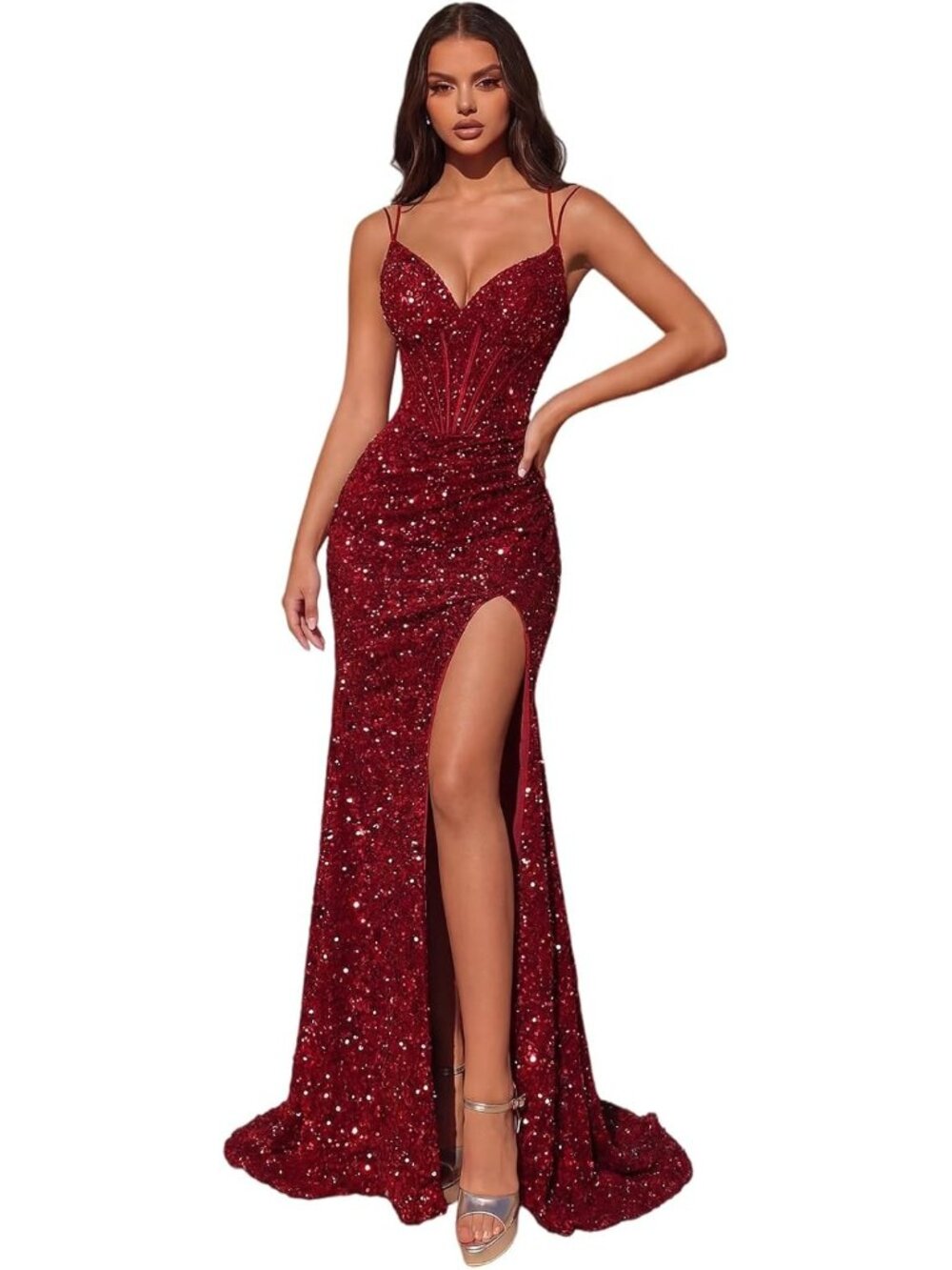 Women's Wine Red Elegant Formal Tulle Sleeveless Cocktail Bodycon Maxi Dress